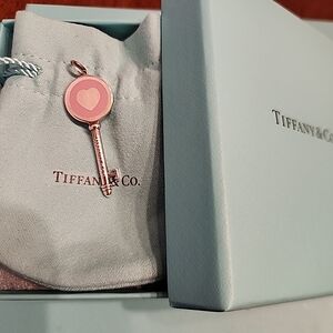 Tiffany & Co Silver Heart Purple Enamel Key Pendant Charm for Necklace/ Bracelet
